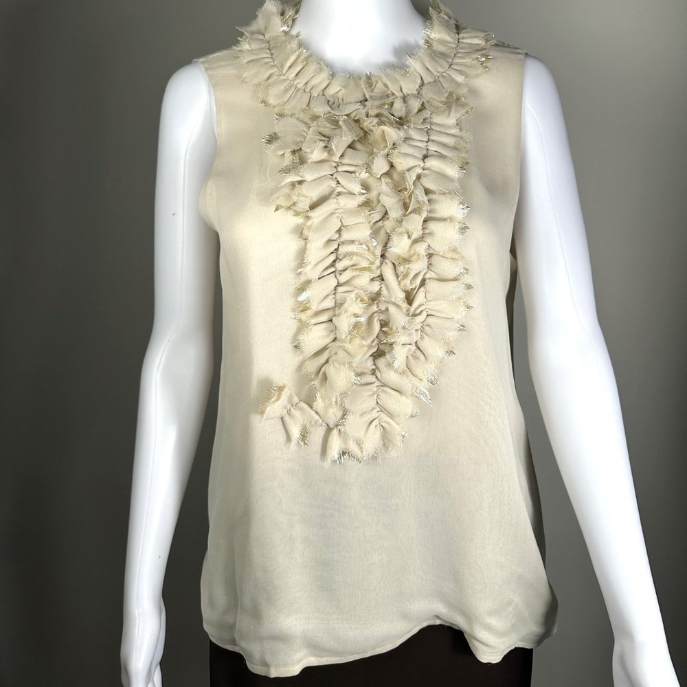 Oscar de la Renta Sleeveless Cream Silk Top - US Size 8